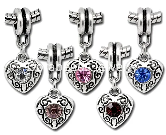 Free Shipping! 20 Rhinestone Heart Dangle Beads Fit Charm Bracelet (B09857) | Украшения и аксессуары