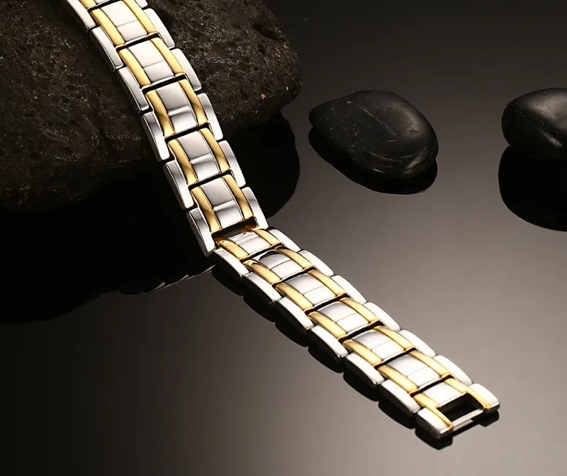 Био браслет энергии магнитный браслет здоровья Для мужчин здоровья Стиль покрытием золото Браслеты для Для мужчин Титан стальной браслет мужской