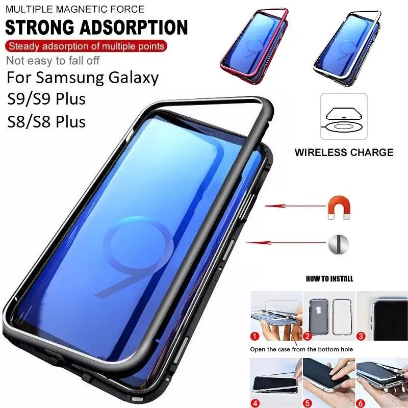 

OTMIL Magneto Magnetic Adsorption Tempered Glass Case For Samsung Note 9 8 Metal Glass Case Full Cover Fitted For Samsung S9