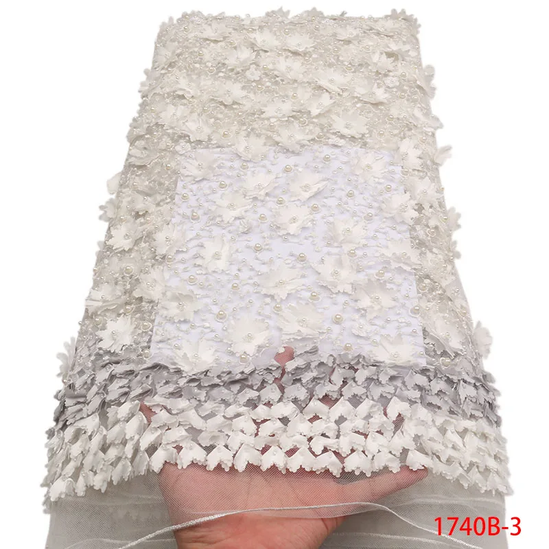 

White French Net High Quality Design Handmade of lace Sequins Beaded Beads Fabric African 3d flower lace Nigerian XZ1740B-2