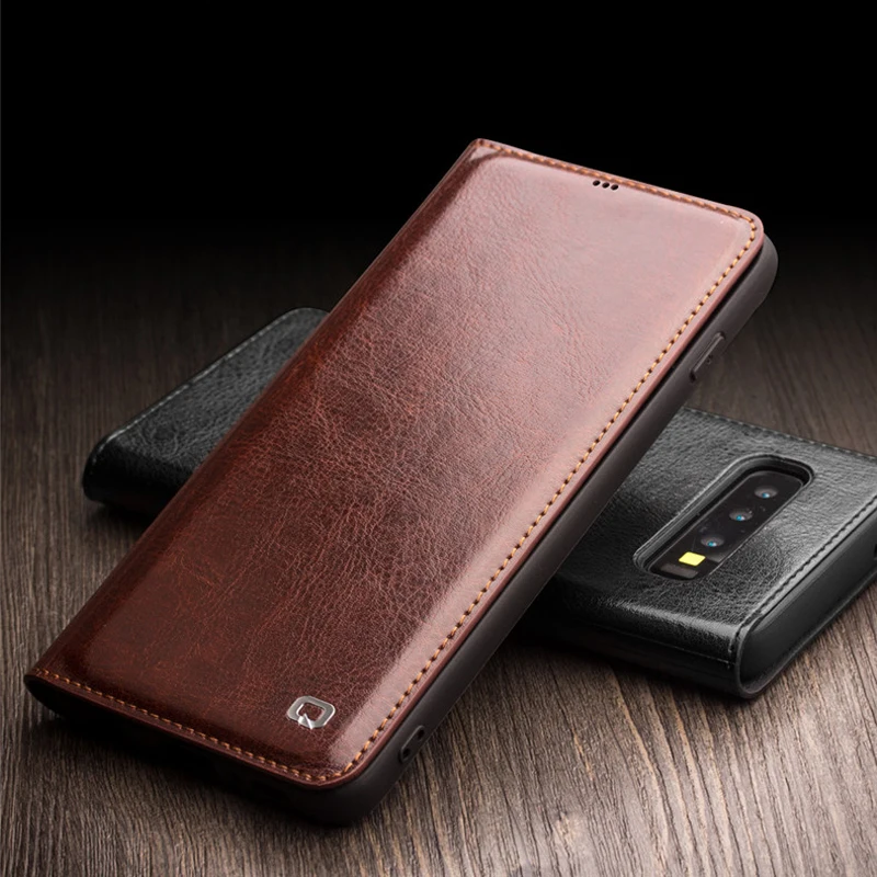 

QIALINO Genuine Leather Case for Samsung Galaxy S10 Plus Wallet Flip Cell Phone Cover for Samsung S10 Retro Luxury Skin Card Bag