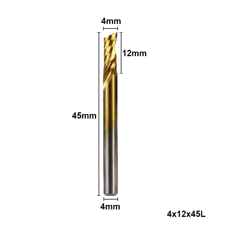 1 шт. 4 мм хвостовик спиральный Гравировальный Бит жестяное Покрытие 1 Флейта ЧПУ Концевая фреза Вольфрамовая сталь ЧПУ фреза - Длина режущей кромки: 4X12X45L