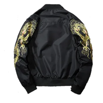 

NEW Men Autumn Parka Winter Warm Jacket Embroidery Dragon Flight Bomber Jacket coat Male Padded Cotton Motorcycle Outwear