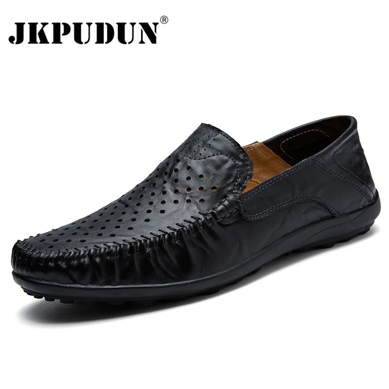 JKPUDUN/Летняя мужская обувь, повседневная Роскошная Брендовая обувь из натуральной кожи, итальянские мужские лоферы, мокасины без шнуровки