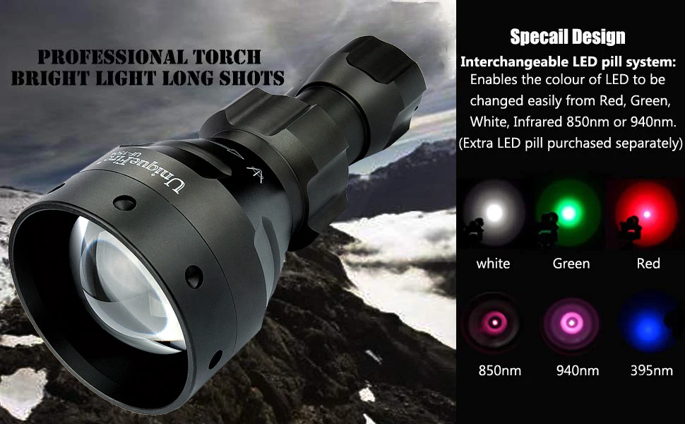 UniqueFire 1504 IR 940NM светодиодный светильник-вспышка, инфракрасный светильник с зумом, 3 режима, водонепроницаемый алюминиевый 67 мм, выпуклая линза, фонарь с креплением для прицела