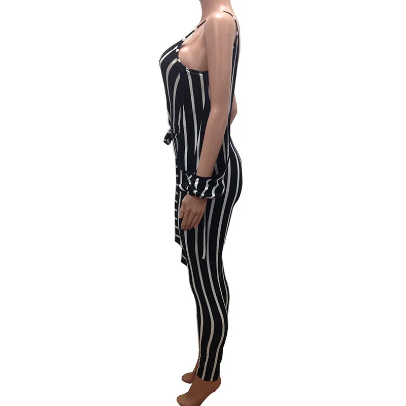 summer striped sexy lace-up bodycon jumpsuits-4