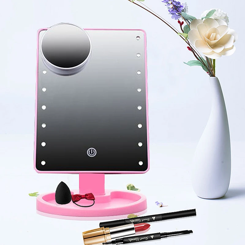 

Mirror makeup mirror LED light plastic mirror square multi-function storage touch induction smart desktop mirror