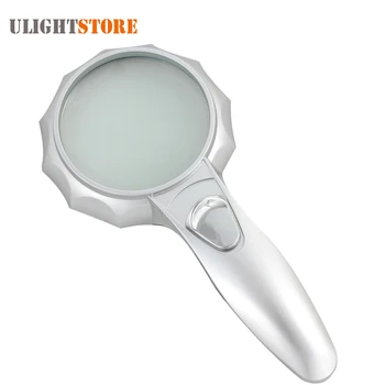 

LED Light 4X Zooming Magnifier Reading Repair Jewelry Loupe Silver Pocket Handheld Illuminated Magnifier with Wide Illumination