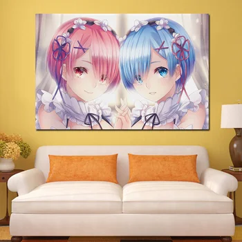 

Ram ReZERO Starting Life in Another World ReZero Rem living room decoration home art decor wood frame fabric poster KF676