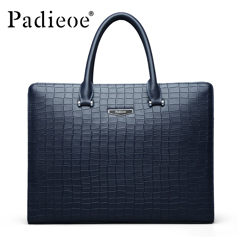 Padieoe 100 % Genuine Leather Men's Briefcase Famous Brand Tote Bag High Quality Messenger Bags Fashion Business Men Briefcase