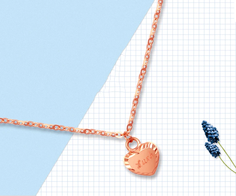 

Fancy 18K Real True Gold Heart Diamond Carve Pendant Charm Necklace for Women Girl Lady AU750 Solid Genuine Fine Jewelry Gift