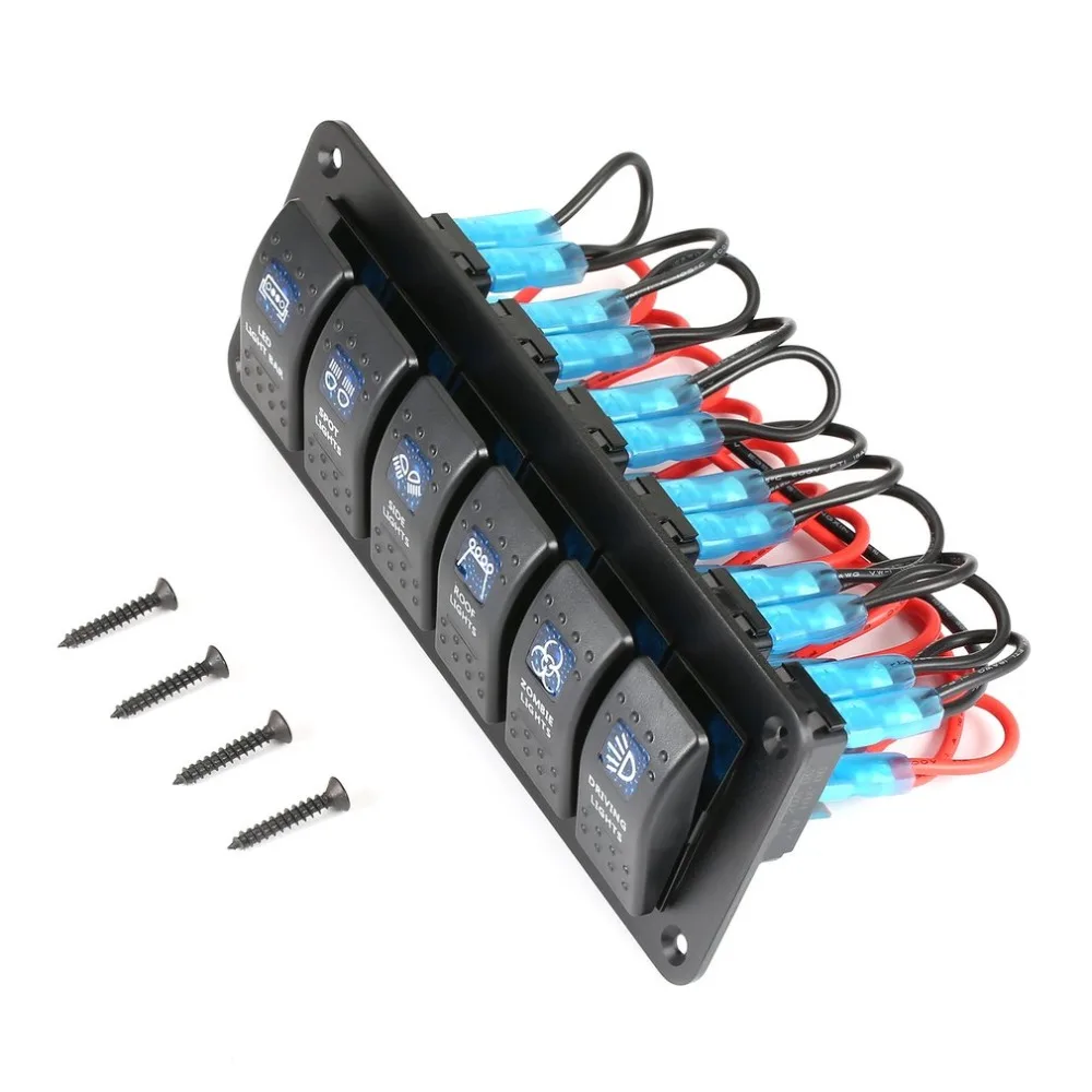

Waterproof Marine Boat Caravan RV Rocker Switch Panel LED Circuit Breaker 12V 6 Gang Overload Protection Anti-corrosion