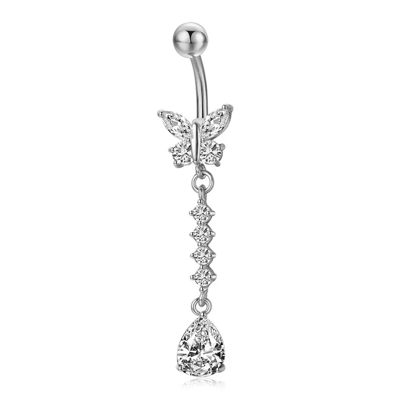 Hot Statement Hollow Double Heart Gold Surgical Steel Piercing Body Jewelry Sexy Crystal Zircon Pendant Belly Button Rings - Окраска металла: P0325BB