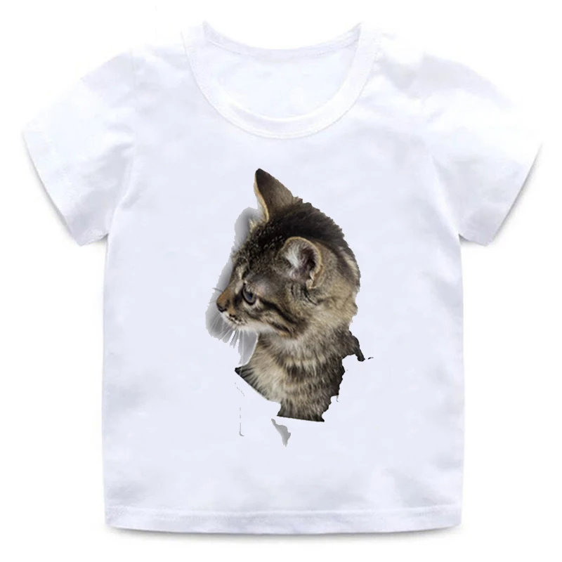 Детская забавная футболка с 3d рисунком кота для мальчиком и девочек с животными, хлопковая Мягкая футболка с короткими рукавами и круглым вырезом качественная белая Повседневная футболка - Цвет: 03