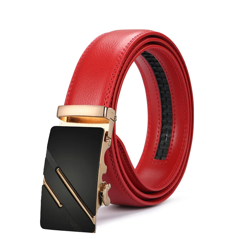 

High Quality Fashion Brand Automatic Buckle Leather luxury Designer Male Belts For men Business Alloy buckle Men red belt
