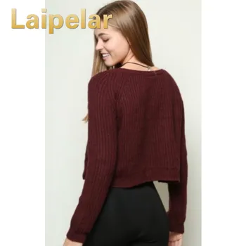 

Laipelar Women Long Sleeve Loose Pullovers Knitted Sweaters Jumper Knitwear Outerwear Thin Autumn Style Women Sweaters Wine Red