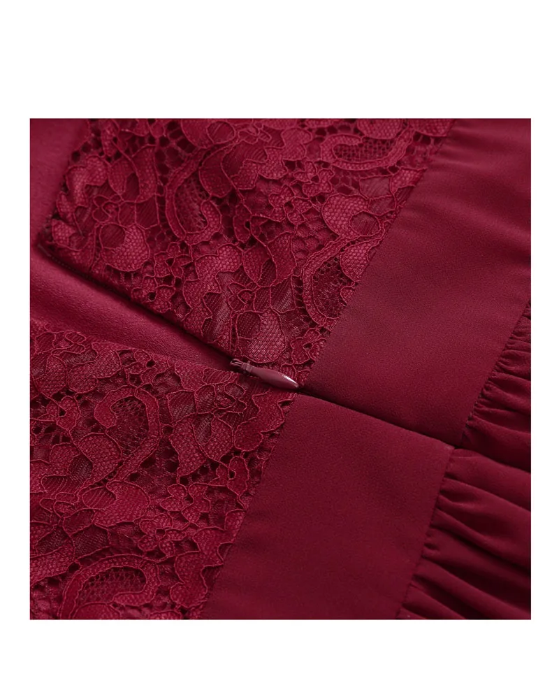 Women Sexy V-Neck Floral Lace Chiffon Dresses Summer 2018 Backless Pink Burgundy Black 50s 60s Rockabilly Vintage Party Dress (10)