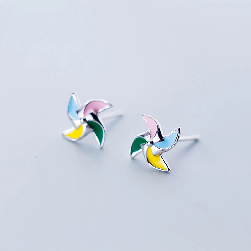 

Ruifan Korean Colorful Windmill Small Stud Earrings for Women Girls Funny 925 Sterling Silver Earring Fashion Jewelry YEA377
