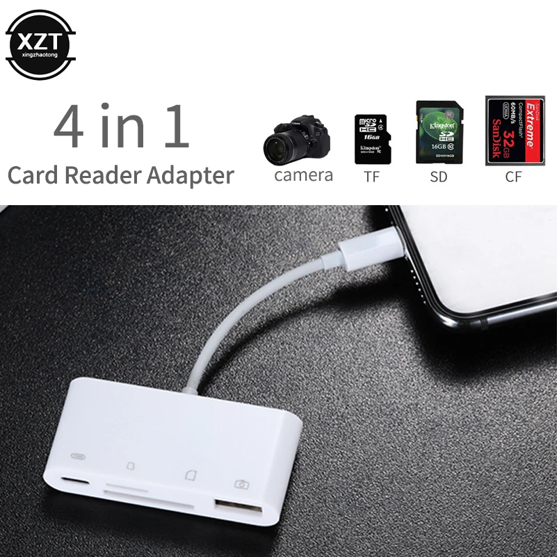 

4 in 1 SD TF Card Reader Camera OTG Cable Adapter Converter Charger Connection Kit Data Sync For iPhone X 8 7 iPad For Lightning