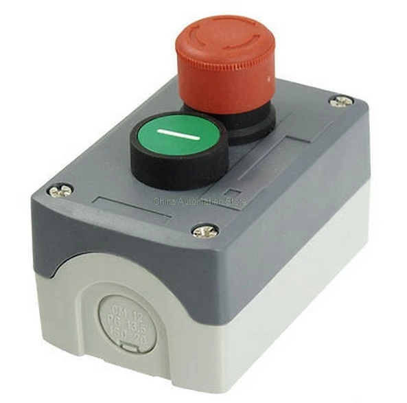 

240V 3A Red Emergency Stop Momentary Green Flat Pushbutton Switch Station Box