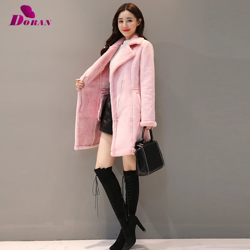 Leather Jacket Women Suede Coat Female thick Fleece 2018 Winter Long Sleeve Faux Leather Coat Motorcycle Fur Jacket Ladies PU