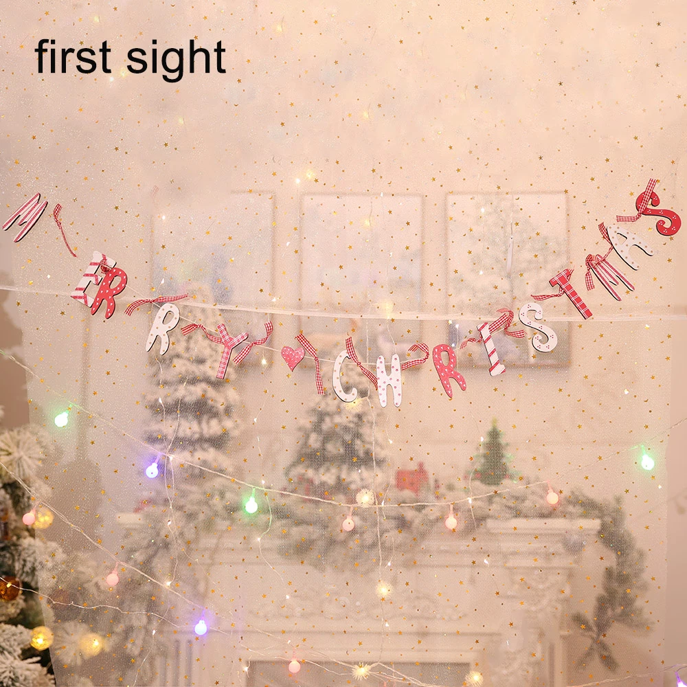 

Christmas decorations wooden DIY pull flag English letter pull flag pendant scene atmosphere layout