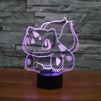 

Free Ship Color changing Flashing Pokemon Go Bulbasaur Arcylic 3D LED Night Light touch sensitive LED Pokemon Bulbasaur USB Lamp