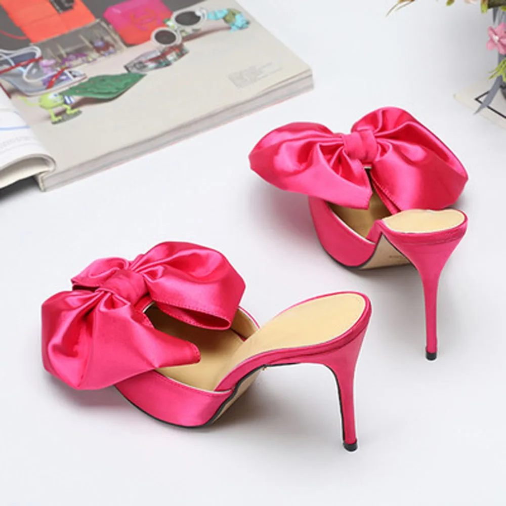 Lovirs/женские туфли-лодочки на высоком каблуке-шпильке с острым носком и бантиком; вечерние женские шлепанцы; цвет розовый, красный; Размеры 35-44