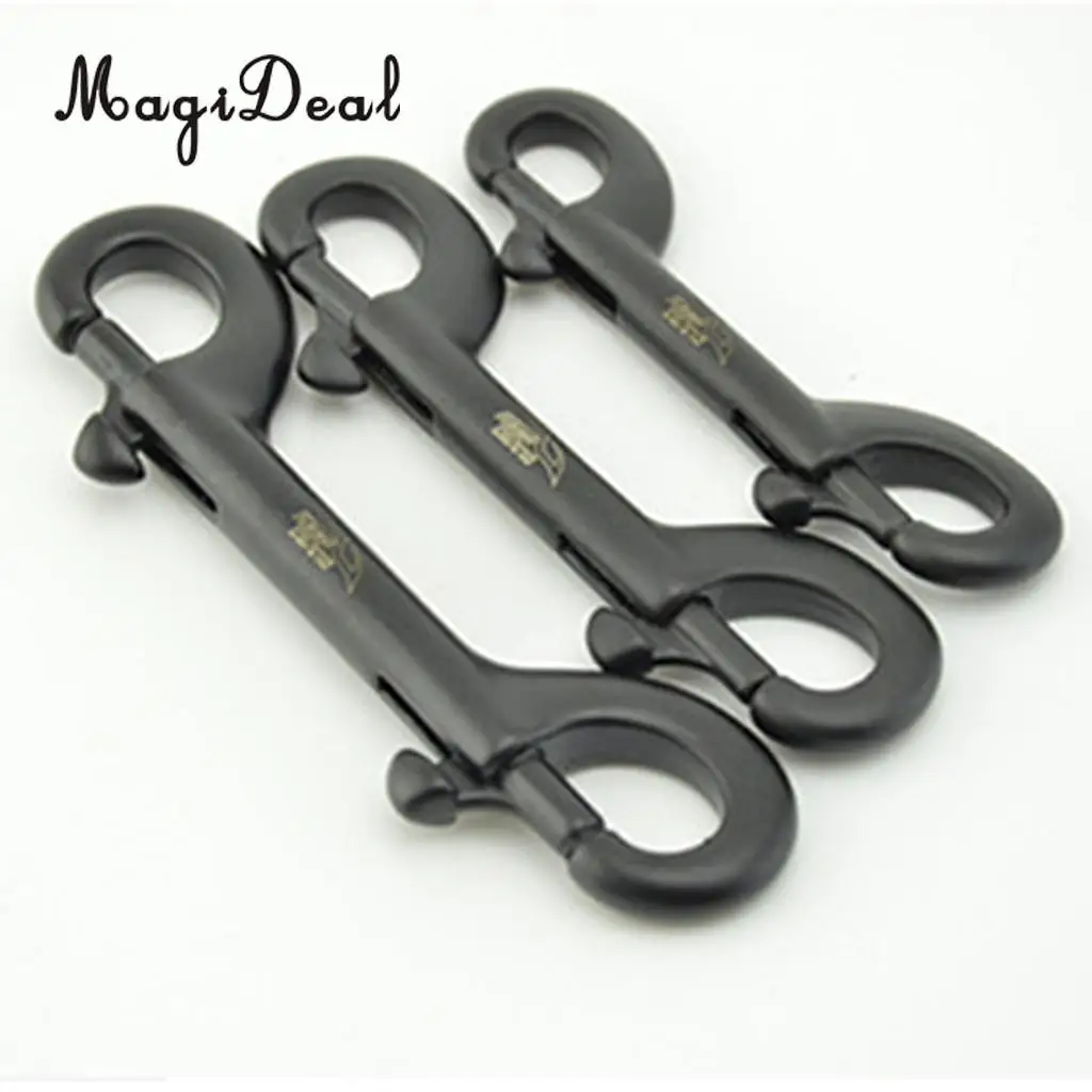 MagiDeal Scuba Diving 90mm/100mm/115mm 316 Black Stainless Steel Double Ended Bolt Snap Buckle Metal Clip for Underwater Sports