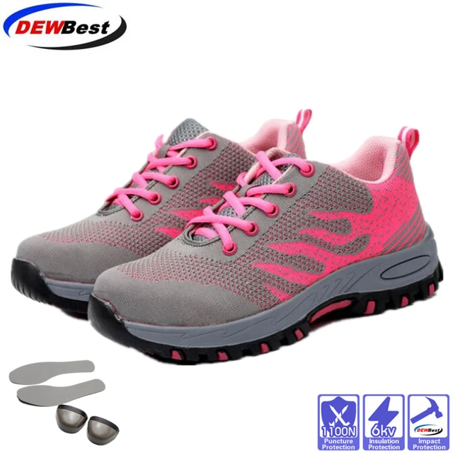 Zapatos de seguridad de punta de acero para mujer verano malla transpirable Industrial y construcción trabajo a de perforaciones calzado de protección _ - AliExpress Mobile