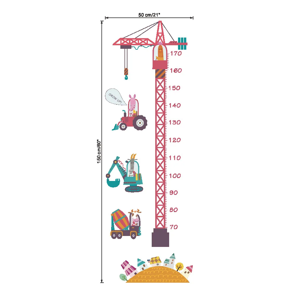 1 шт. башня из мультфильма Высота крана наклейка для детской комнаты спальня высота метр стикер s домашний декор 60*90 см