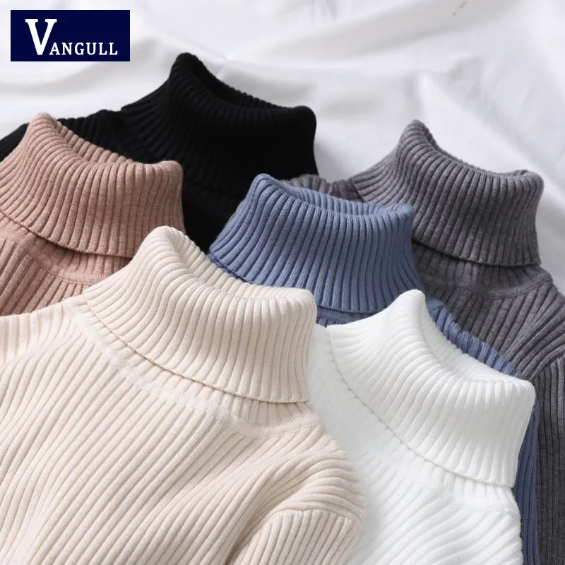 

VANGULL High Quality Women Sweater Tricots Turtleneck Pullover Winter Tops Solid Cashmere Sweater Autumn Female winter Sweater