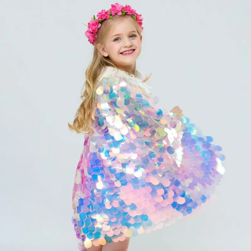 

2019 Foreign children Sweet Girls Cloak mother baby girl Princess dress Sparkling kids birthday party clothing Halloween outfit