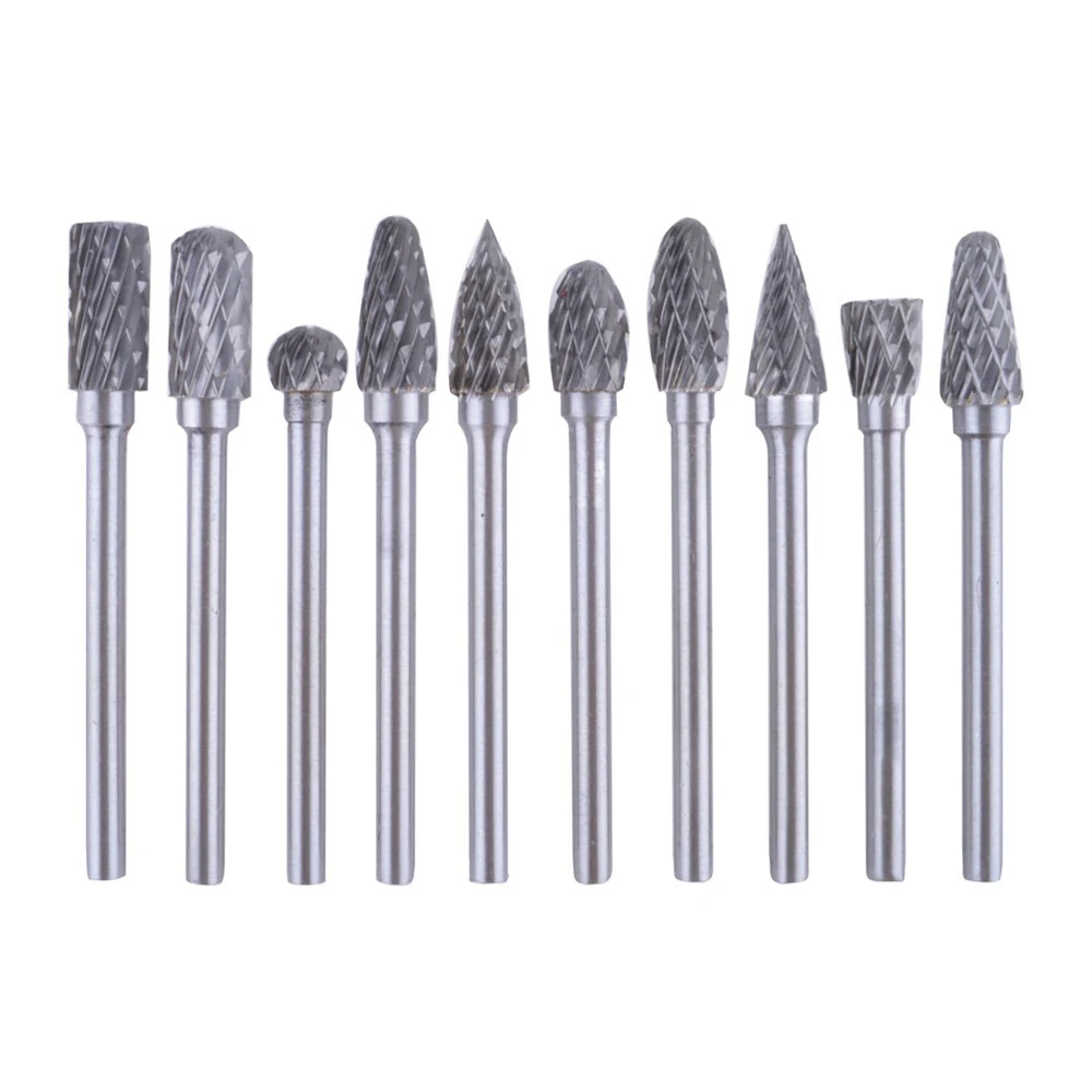 10 Pieces 1/8" 3mm Shank Tungsten Steel Carbide Rasp Burr Drill Bits Dremel Grinder Rotary Tools