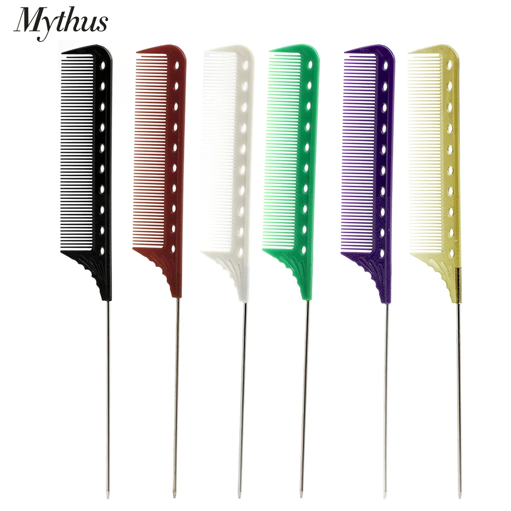 

Pro 1PC Stainless Steel Hair Tail Comb In Resin Plastic Barber Hair Styling Comb For Hairdressing 6 Colors Available Hair Combs