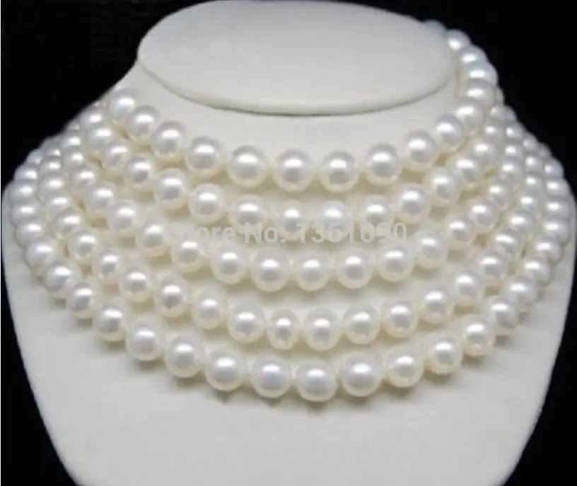 

bjc 00001 LONG 14K GOLD GENUINE 100% AAA+ 9-10MM AKOYA WHITE PEARL NECKLACE 70INCH