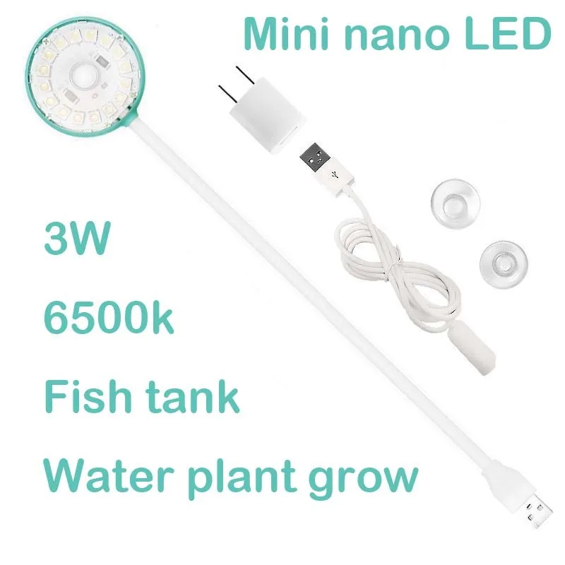 360 градусов регулируемый угол 6500k USB зарядка мини нано светодиодный светильник аквариумный аквариум вода для выращивания растений