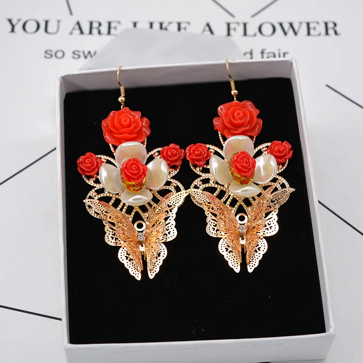 Classic Flower Butterfly Long Earrings for women