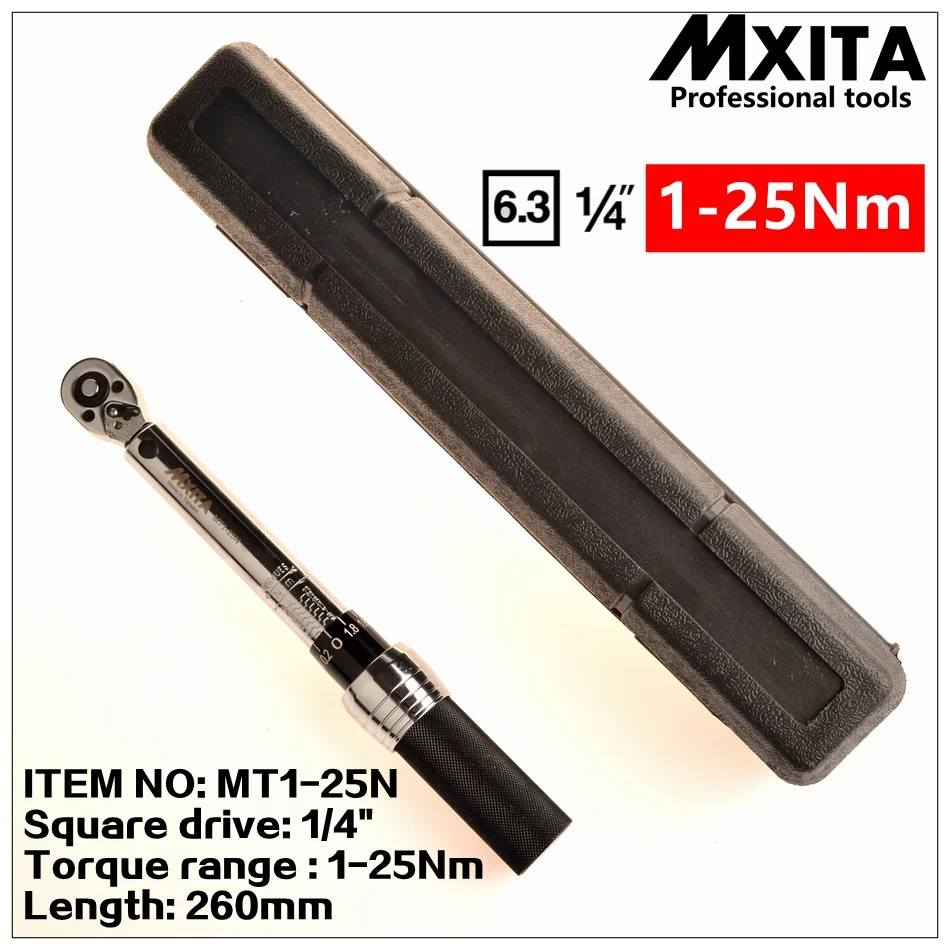 MXITA 1/4 ''привод 1-25NM 3% точность профессиональный динамометрический ключ инструменты щелчок Регулируемый ручной гаечный ключ Трещоточный ключ инструмент