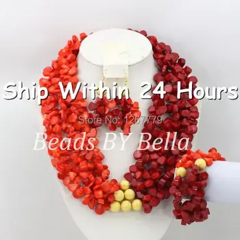 

Graceful Red/Pink Coral Beads Jewelry Set Real Coral Fashion Jewelry African Wedding Necklace Bracelet Set Free Shipping ABC452