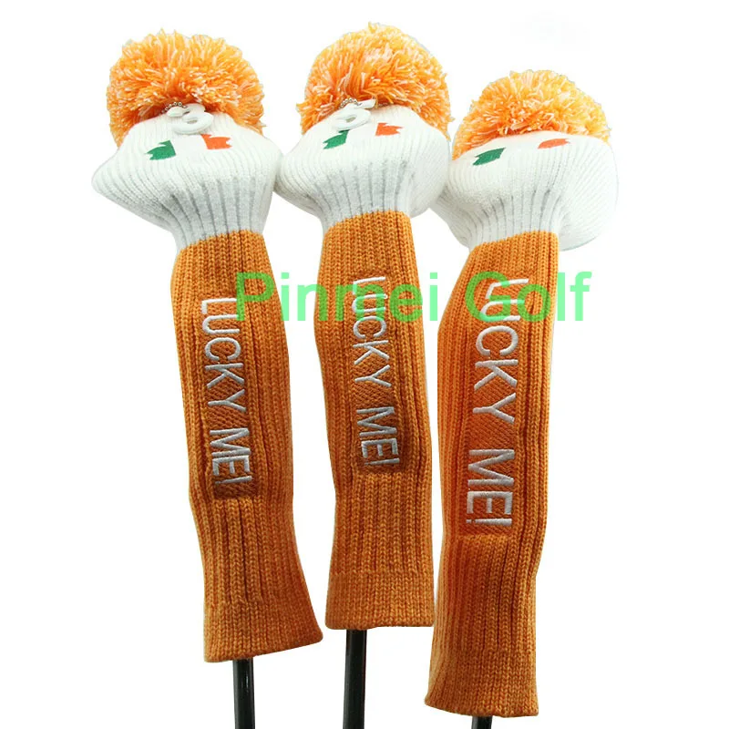 3Pcs/set Orange Golf Club Knit Pom Head Covers for Clubs Driver Fairway