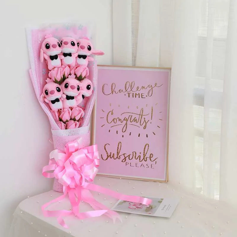 Lovely Cartoon Stitch Plush Toys Stitch Bouquet with Artificial Flowers For Valentine's Day Wedding Party Decoration