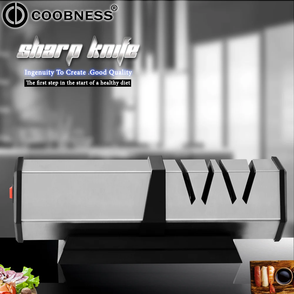 

COOBNESS Electric Diamond Knife Sharpener 4 Stage Professional Sharpening Machine Stainless Steel Grinding Wheel Sharpener Tool