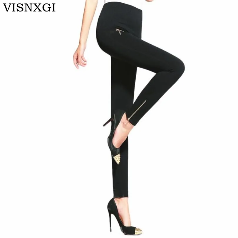 

VISNXGI Fashion Leggings Women Workout Leggings Elastic Female Legging Zipper Decoration Pants High Elasticity Autumn Leggins