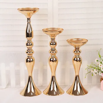 

Silver/gold Metal Candle Holder Iron Candlestick Wedding Props Road Lead Vase Home Decoration