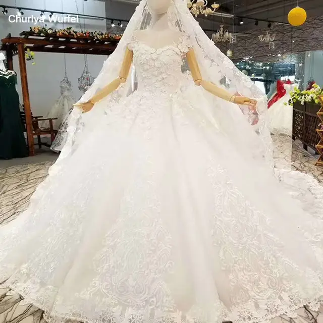 Ls860540 Ivory Short Sleeve Wedding Gown O Neck Puffy Bride