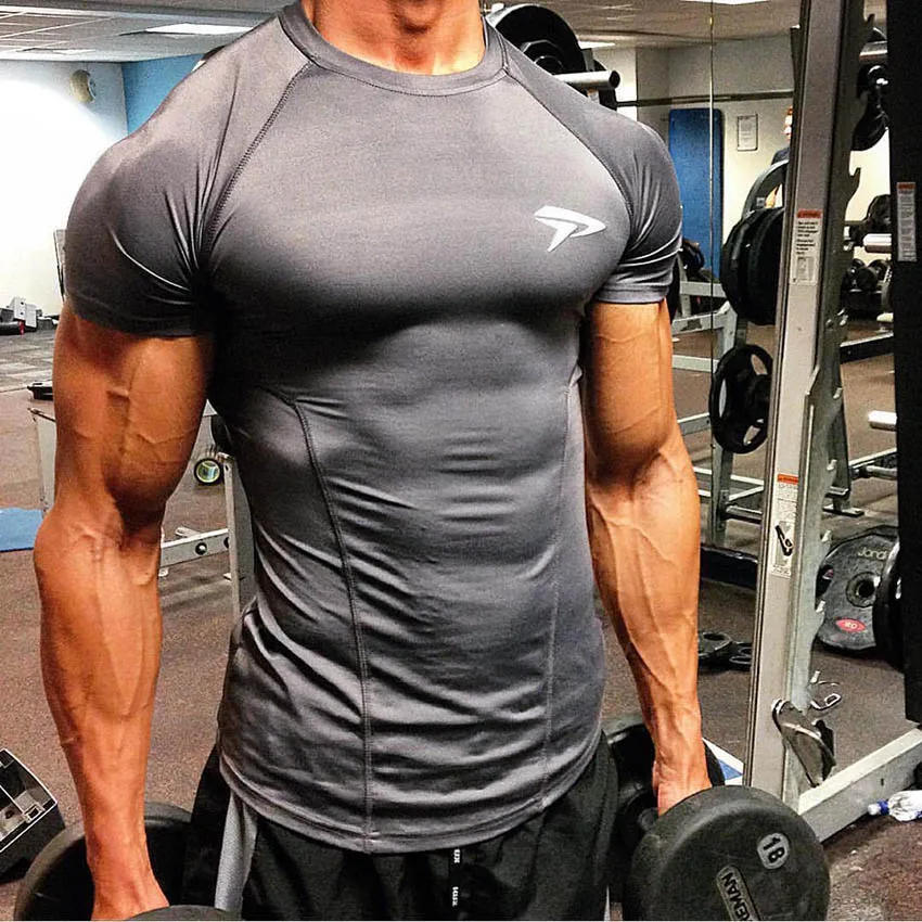 

Fitness Sport T Shirt Men Quick Dry Fit Gym Shirt Men Short Sleeve Running Tshirt Elastic Sportswear Top Sports Gym TShirt