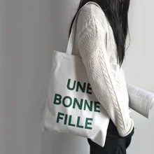Женская Холщовая Сумка-тоут с буквенным принтом, тканевая сумка для покупок, женская сумка, Повседневная многоразовая пляжная сумка для женщин, Bonne Fille
