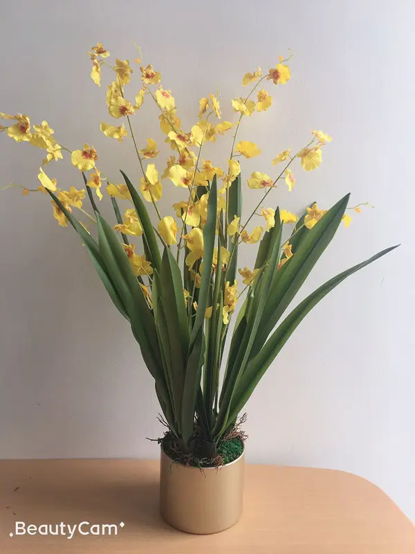 1 комплект цветок+ ваза высокого качества ручной работы желтый танцующий орхидеи стол цветок украшение дома кабинет украшение комнаты - Цвет: 1 set