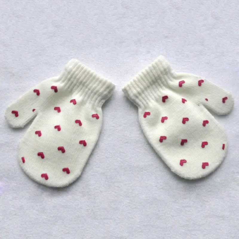 Детские варежки для маленьких мальчиков и девочек с узором в горошек со звездой и сердцем, детские перчатки для мальчиков и девочек, мягкие вязаные теплые варежки, От 3 до 5 лет - Цвет: heart white